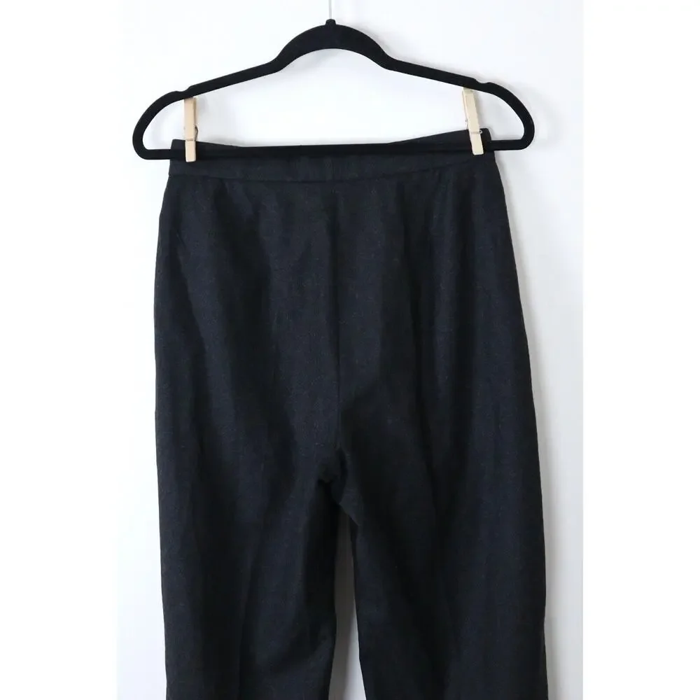 Vintage 1990s Chanel High Waisted Flat Front Wool Trousers Charcoal Gray - Picture 7 of 11